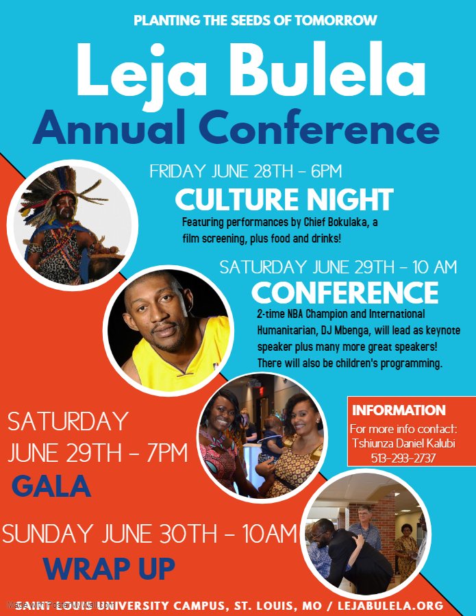 LejaBulela's tweet photo. Get your tickets today for an unforgettable conference and gala! Featuring keynote speaker, DJ Mbenga plus performances by Chief Bokulala. We're in the Show Me State so we can't wait to show YOU what LB is all about! #DJMbenga #ChiefB #PapaWemba https://t.co/TbK58WelsH https://t.co/QYsnpDNEhG