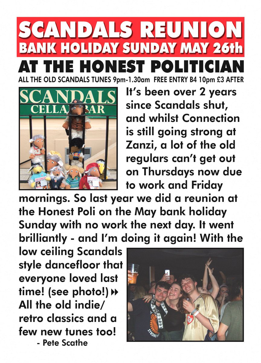 I'm doing another Scandals Reunion at the Honest Politician tomorrow! Then this Thursday  at Zanzi I've got a whole load of  Connection T-shirts to give away!