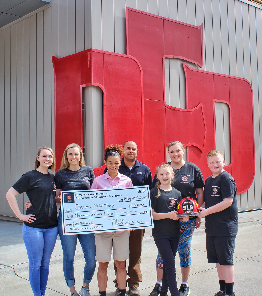 KakertMemorial's tweet photo. Congratulations to Demara Field-Thorpe on her scholarship from the Lt. Mark P. Kakert Memorial Fire Prevention & Education Foundation. Demi has been part of the DFD Explorer Program #firefighter #iowa #iaff #davenport #kakertmemorialfoundation #kqwc #local17 #scholarship https://t.co/fWXAZqicUs