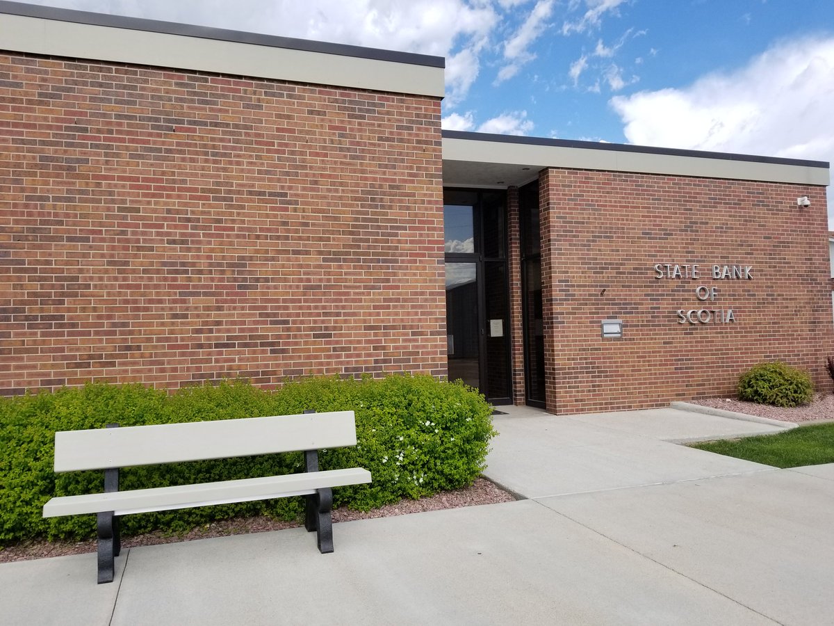 ScotiaNebraska's tweet photo. The Scotia Service Club has been busy, thanks to the State Bank of Scotia &amp; local memorials 6 of these benches our up and ready for NLS Alumni and Scotia Homecoming this June!  More to come about how you can honor a loved one or organization who wants to sponsor a bench! https://t.co/QDg5SPDNUF