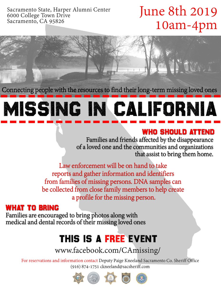 FindCAMissing's tweet photo. If you/someone you know are searching for a long term missing loved one-join us 6/8  @sacstate @sacstate_lecs @sacstatepolice @CSUS_CrJ  @FBISacramento @sacsheriff @SacPolice @MarinSheriff @FairfieldPolice @ACSOSheriffs @SacCountyDA @USIndianAffairs @CityofRoseville #missinginca https://t.co/o5zcqj07qN