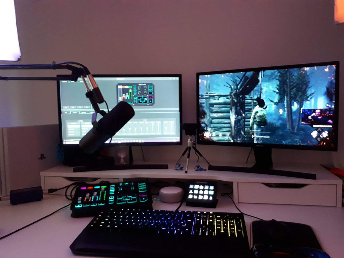 Rogue Updated Setup Shure Sm7b Microphone Cloudlifter Amplifier Go Xlr Mixer Love This Additional Tech Shown Elgato Streamdeck Philips Hue Bulbs Amazon Echodot