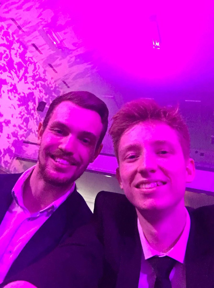 SRMondayMix's tweet photo. Don’t these chaps scrub up well? @thorpietweets and @BenHoughton16 are in place for the @salfordsu awards. We are up for ‘Best student-led event’. Keep your fingers crossed for us 🤞🏼#SRMondayMix https://t.co/C0gGCLhK9Y