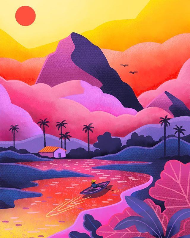 MarcyMoji's tweet photo. Feeling the Southeast Asia vibes and getting excited to head back to Thailand in a few months. I wanted a gradient of colors for the sunset, but all the hot pink I used kind of reminds me of a Lisa Frank notebook I had in elementary school. I’m not mad a… https://t.co/H7yp2lFXxt https://t.co/BCtPsgKbyt