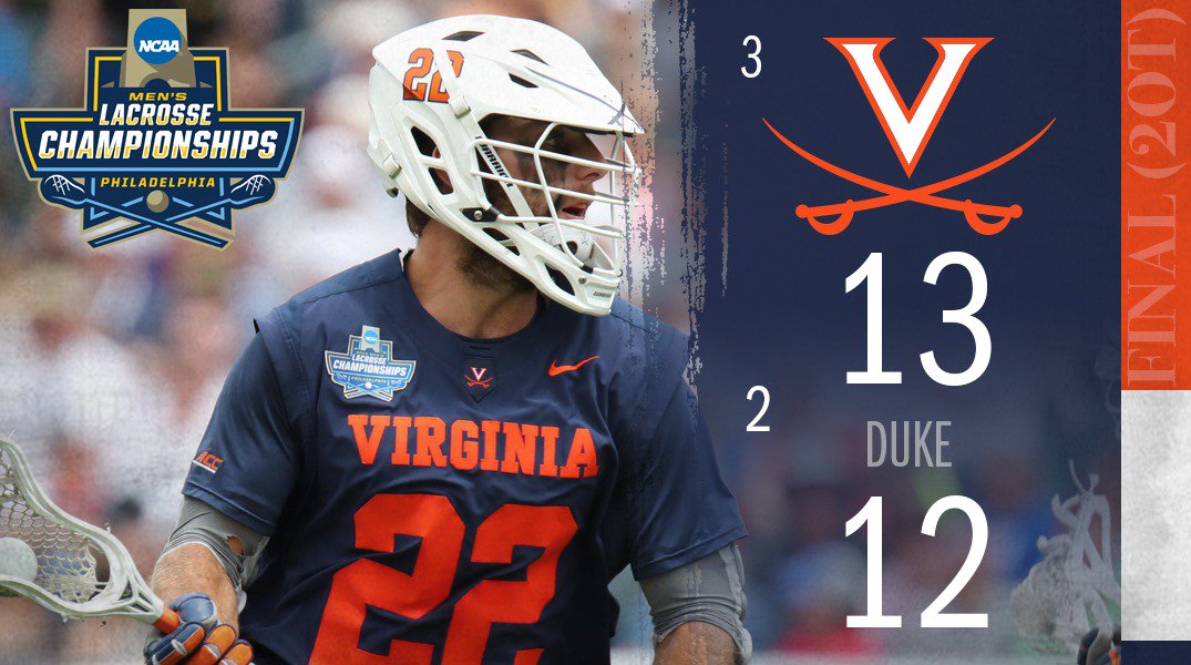 #WAHOOWA!!! <a href="/UVAMensLax/">Virginia Men's Lacrosse</a> is headed to the National Championship!! Hoos win in OT over Duke 1⃣3⃣-1⃣2⃣ 🥍
#GoHoos 🔶🔷