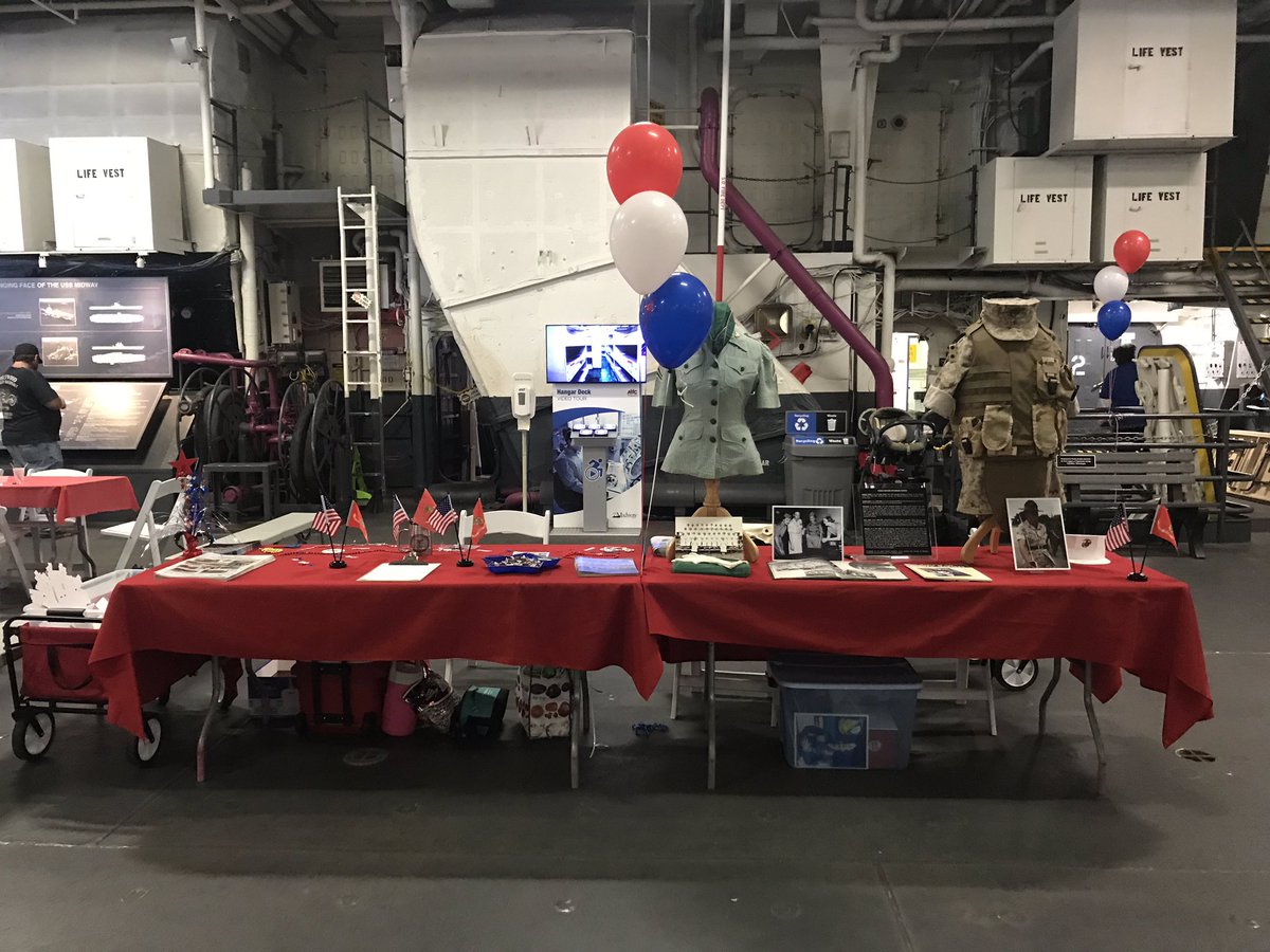 MCRDmuseum's tweet photo. Visiting the @USSMidwayMuseum for #legacyweek2019 ? Stop by our Women Marine pop up exhibit! Learn a bit about uniforms and stay to make your own paper USMC cover! #midwaymagic https://t.co/9ZeFUpLUdR