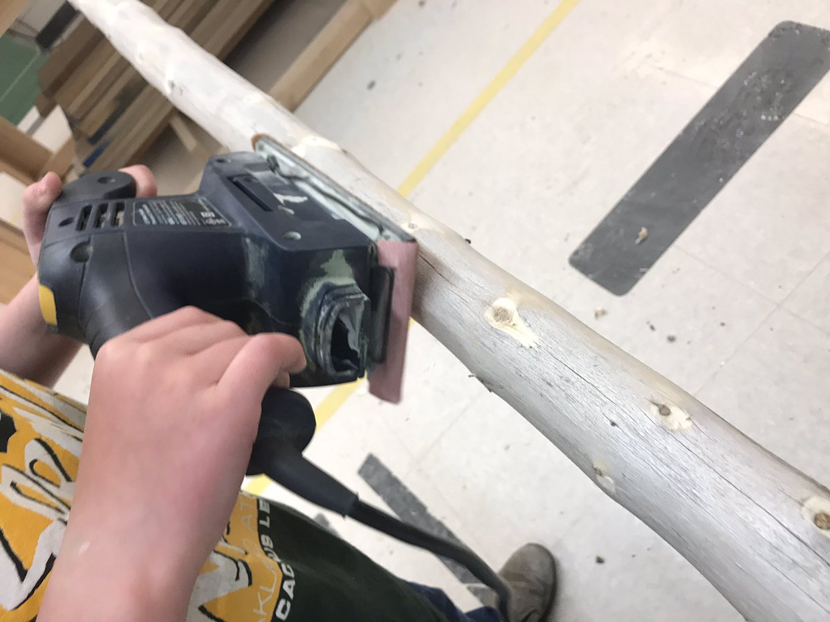 PHS_CBE's tweet photo. Sanding poles for our new Moo’kaakasin tipi. A lot of hard work today, but well worth it! #PHSrocks #reconciliationthrougheducation #WeAreCBE https://t.co/yLWaQbYZw8