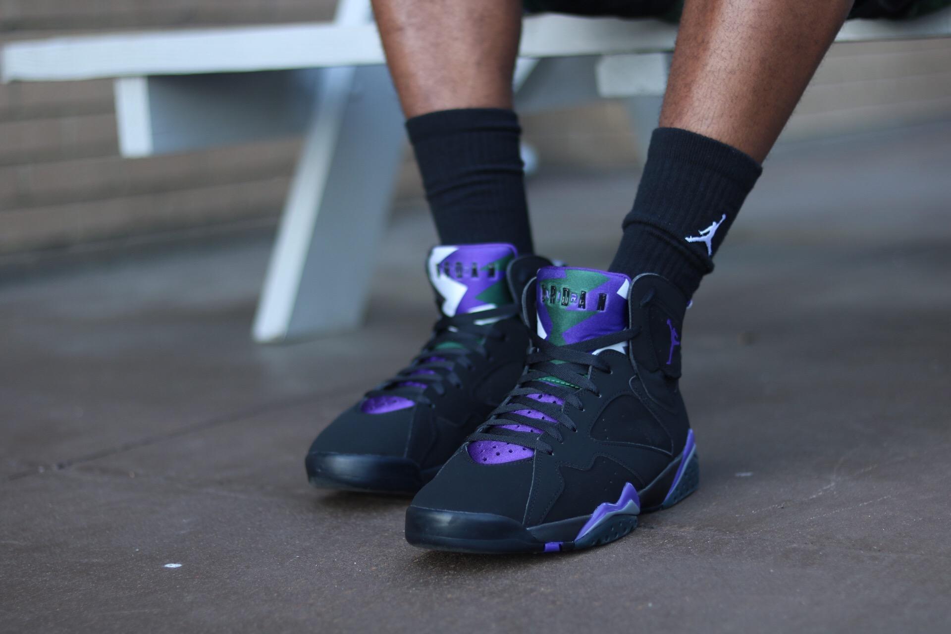 Hibbett on X One of the most long awaited PE colorways to ever release the Men s GS Jordan Retro 7 Black Field Purple Fir originally worn by Ray Allen drops in select stores