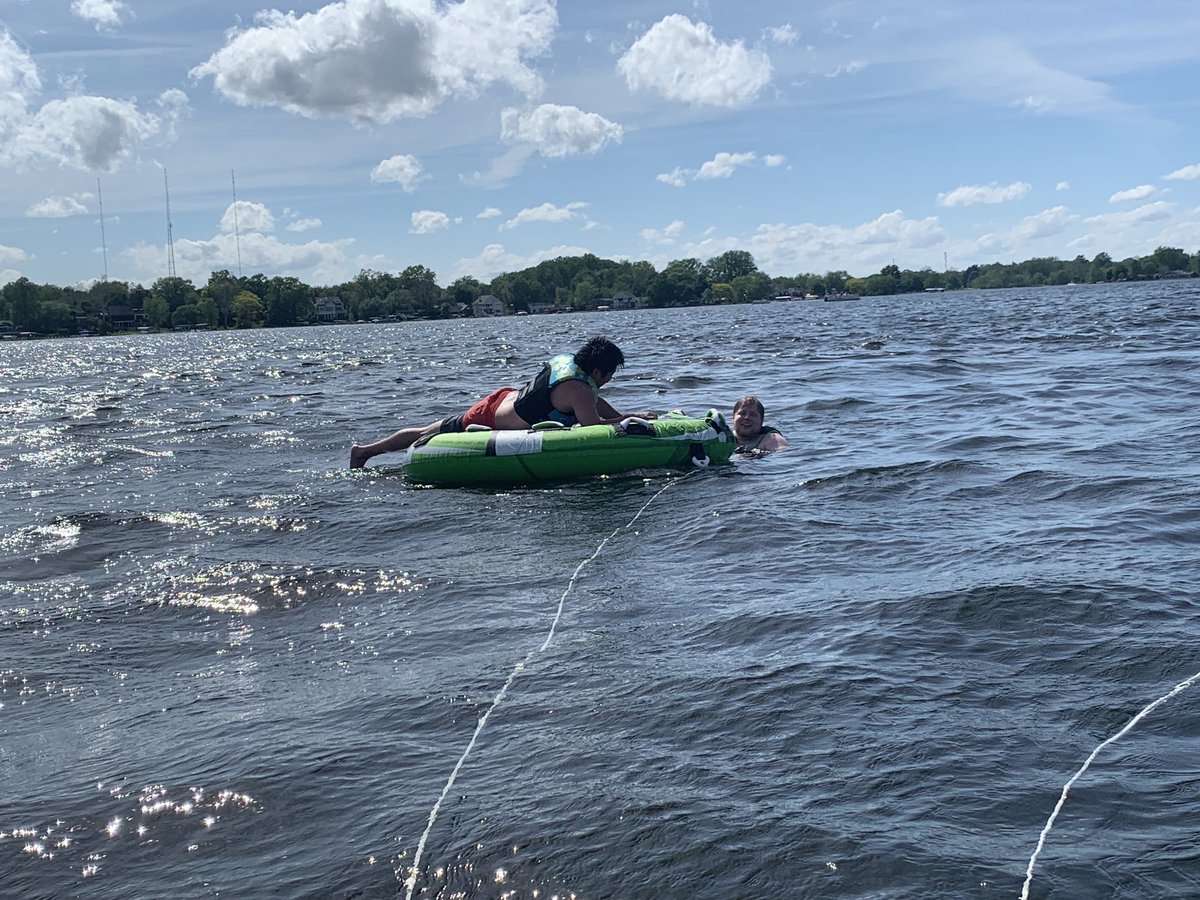WaughCarly's tweet photo. Went back out after a few naps for some tubing. No one died and we all had a good time. I even got to take a break from my job as all time spotter to go on a Kiddie-Ride on the tube! #PutItIntoGearJosh #WheresBryce #NotTodaySatan #IStillFellDespiteBeingHeld https://t.co/r85JdaaxPt