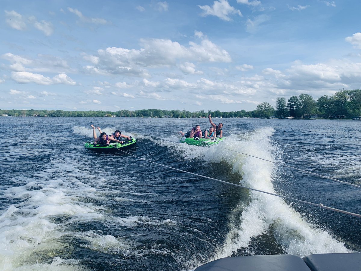 WaughCarly's tweet photo. Went back out after a few naps for some tubing. No one died and we all had a good time. I even got to take a break from my job as all time spotter to go on a Kiddie-Ride on the tube! #PutItIntoGearJosh #WheresBryce #NotTodaySatan #IStillFellDespiteBeingHeld https://t.co/r85JdaaxPt