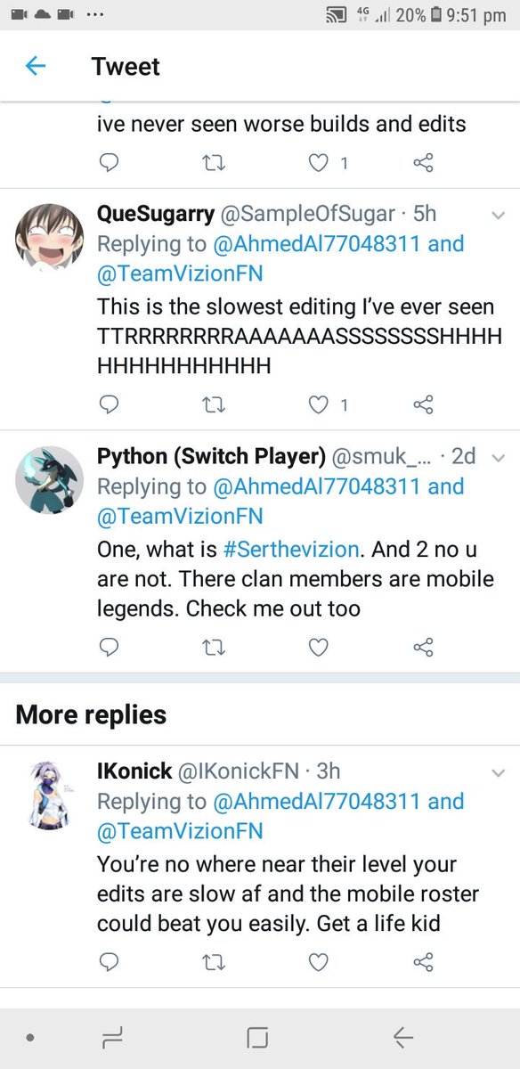 AhmedAl77048311's tweet photo. #VisionRc #Seethevision @TeamVizionFN Replying to all  hated comments : -
1st. Don't say that I am trash if you 're trash at yourself and you suck in your life
2nd. I play at 130-150 ping and I win with 10 KILLS at 278 points at 30 fps!!
3rd. I have a youtube channel with 700subs https://t.co/P89EYDGkdr