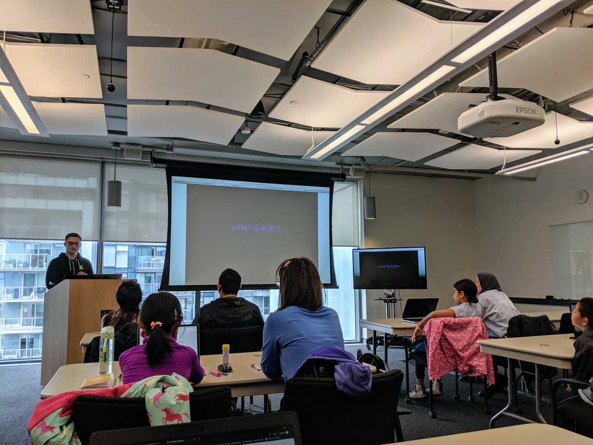 acheung105's tweet photo. we're indoors learning #Ruby on this rainy ☔ Saturday afternoon. thanks Amazon for hosting us! 🤖 👩‍💻#GirlsLearningCode @learningcodeyvr @learningcode https://t.co/JgVIqBgb0q https://t.co/tm28dd0OMj