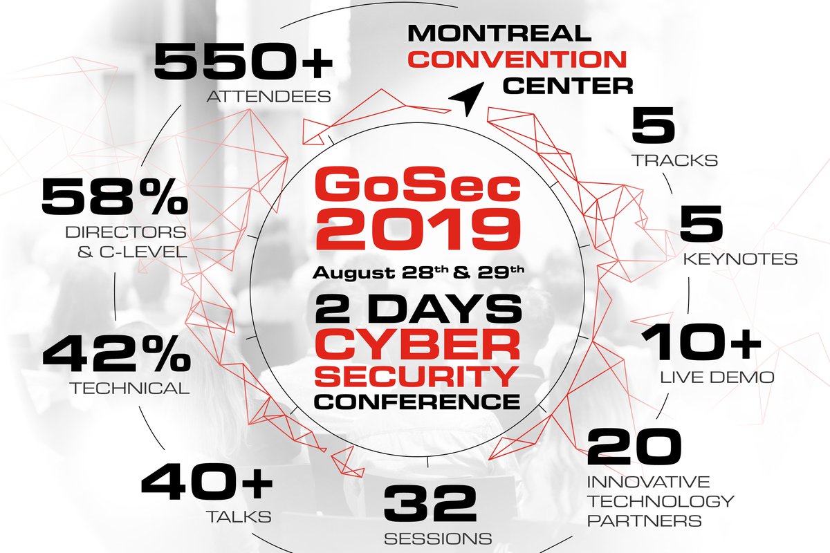 Meet us at #GoSec. Bringing together more than 550 attendees, more than 40 talks and more than 20 innovative technology partners year over year. We look forward to meet you for our 15th anniversary at the Montreal Convention Center, on August 28th and 29th . #IamGosec2019 #IT