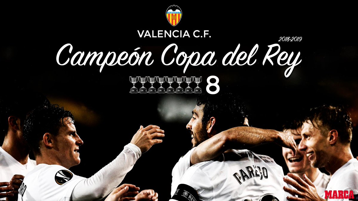 MARCA on Twitter: "¡Felicidades @ValenciaCF! ¡Campeón Copa 2019! ¡La octava #CopadelRey che ya es una realidad! 🏆🦇🖤🧡🖤🧡🍾🎉🎉🎉 https://t.co/Ebwd8tHUZW" / Twitter