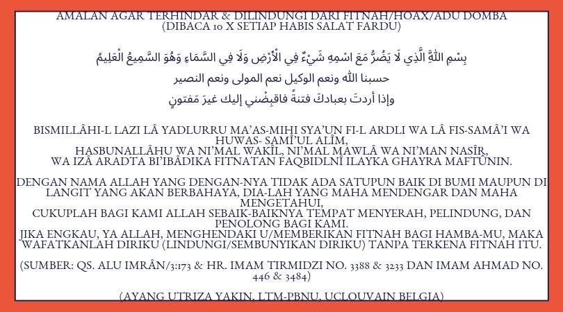 Ayang_Utriza's tweet photo. Banyak sekali jemaah yg tanya jika ada amalan &amp; doa dijauhkan dr FITNAH

Foto 1. Amalan trlindungi dr FITNAH
Foto 2-3. Doa trhindar dr FITNAH

Sy dpt dr KH. Sjaiful Anwar Yakin dr pr gurunya, a.l., KH. Mu'allim Syafii al-Hazzâmi (ulama Betawi) &amp; dr guru sy di Tebu Ireng (Jombang) https://t.co/8wRajr4eeE