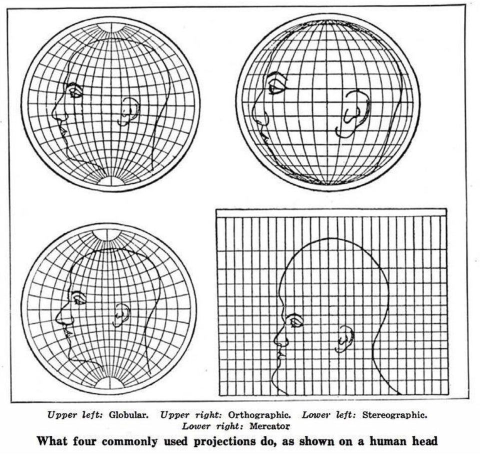 simongerman600's tweet image. Here is a true classic in the world of #dataviz. It shows how different #map projections distort the world. Distortion is of course necessary when displaying a three-dimensional globe onto a two-dimensional #map. Source:  buff.ly/2VOWNEr