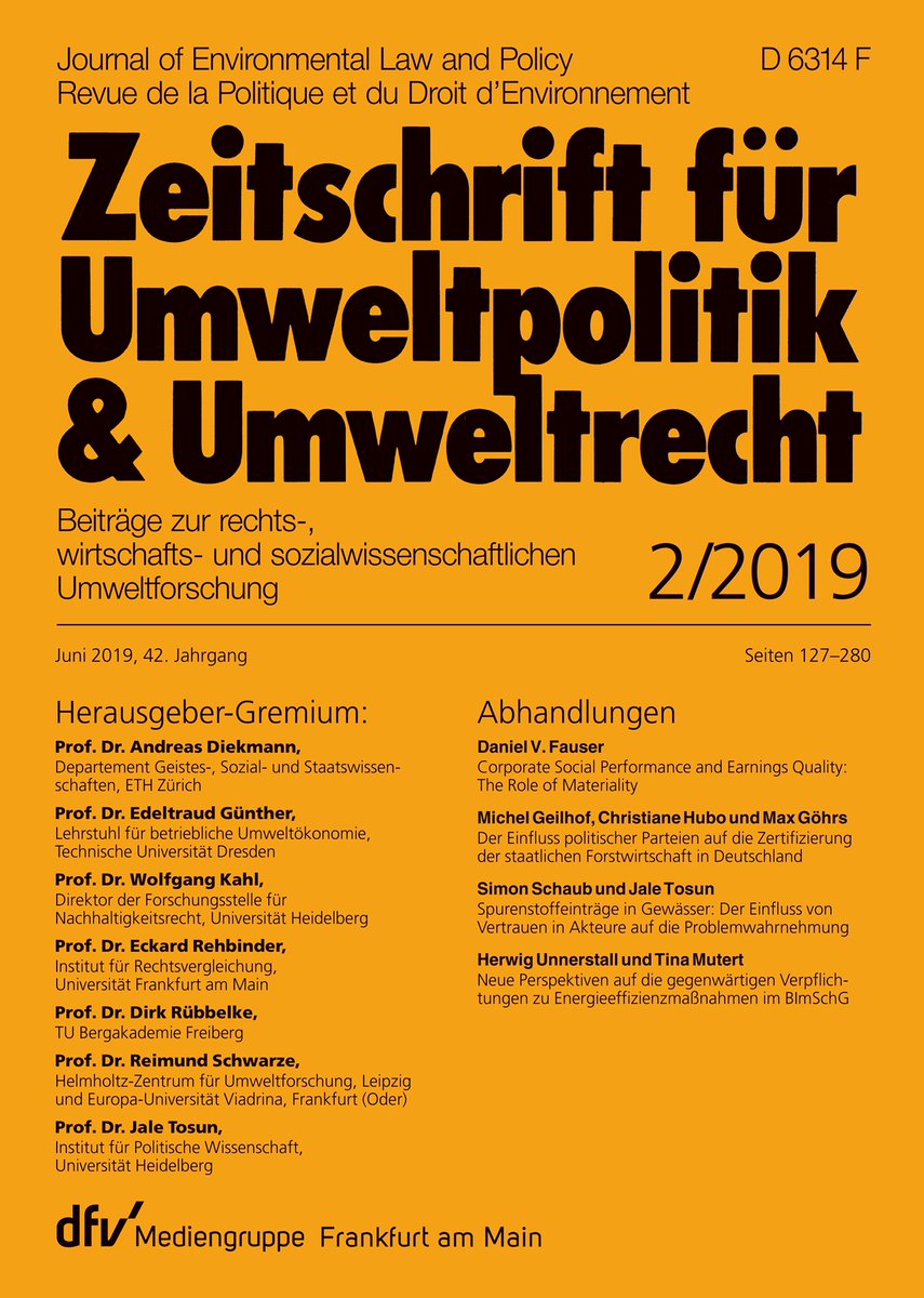 RSchwarz_e's tweet photo. New #ZFUU released! With the topics #CSR #Materiality +++ Certification of state #forestry (in German) +++ #ActorResearch in #WaterPollutionControl (in German) +++ #Energy efficiency in the #Federal Immission Control Act (in German) https://t.co/978nQTDbdy