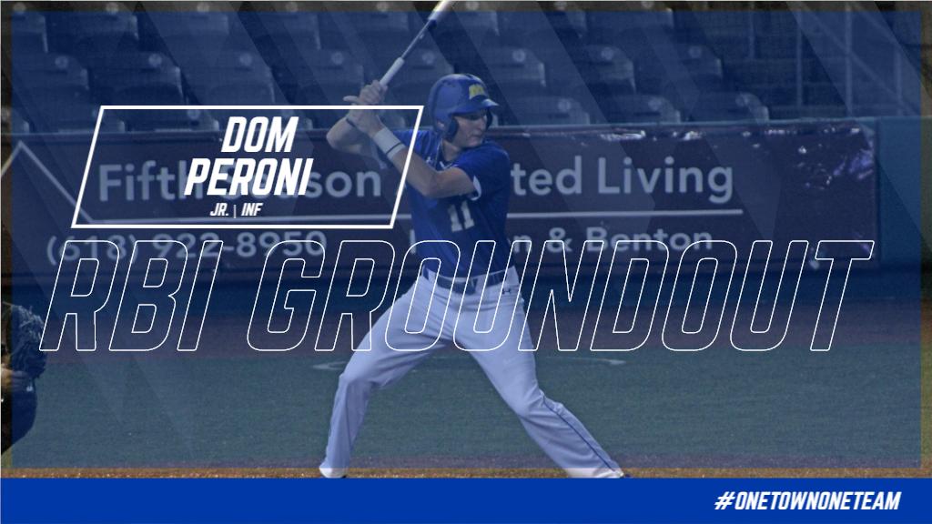 MSUEaglesLive's tweet photo. BASE: MOR 1, JSU 0 | TOP FOUR

SITUATIONAL HITTING PAYS OFF!

Dom Peroni drives home the game's first run after good situational hitting from Jon Burghardt and the Eagles take the lead. #OneTownOneTeam #OVCBase https://t.co/5htXNP2cav
