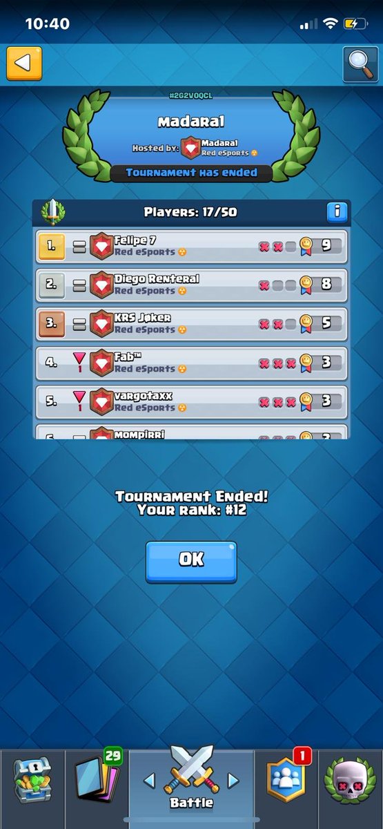 Ganador del torneo de ayer ! 

<a href="/Felipe_7KB/">Felipe 7</a>  
! Felicidades ¡ 

Próximo torneo van a ser con tarjetas de google play o iTunes. 

RT