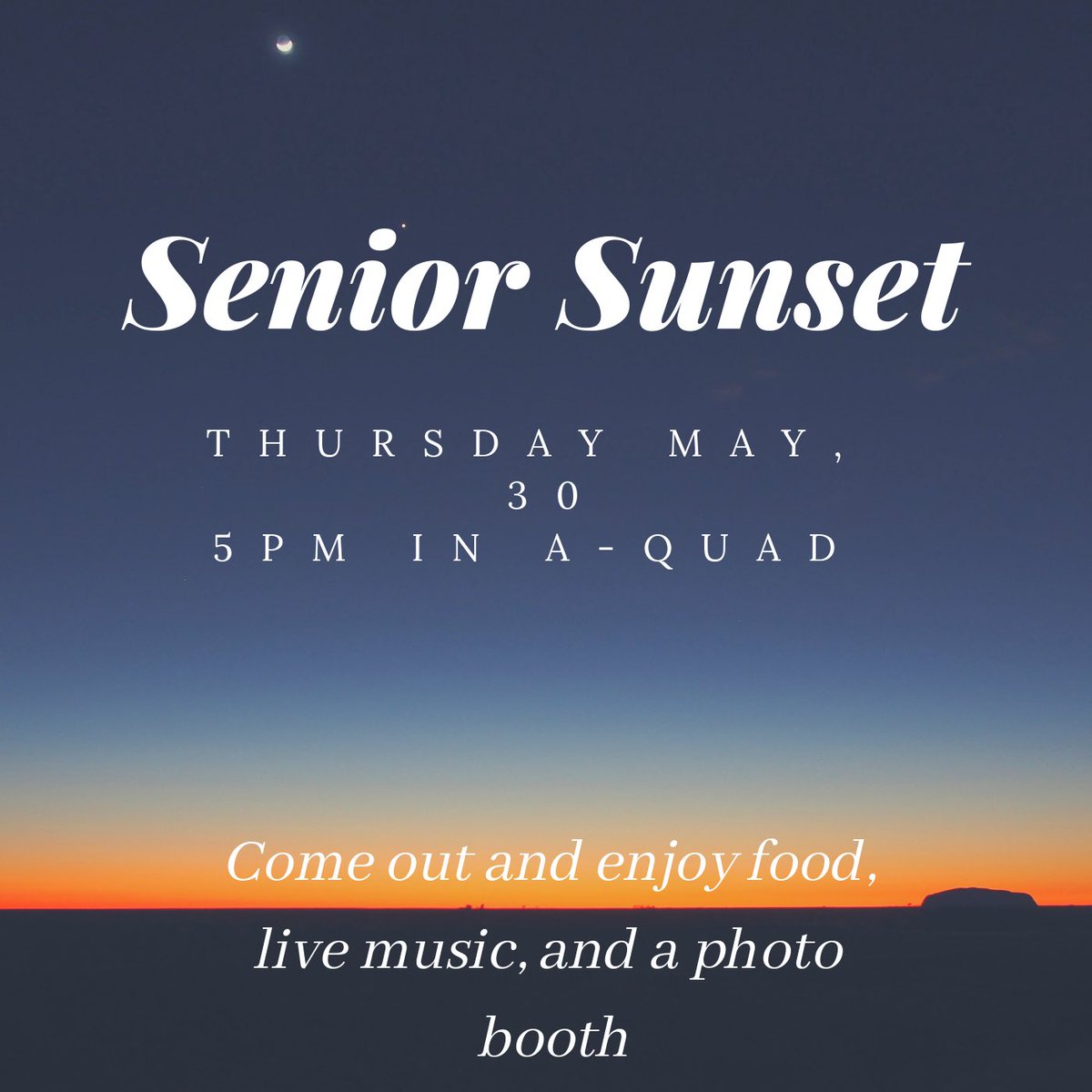 RodMustangs19's tweet photo. Senior Sunset is this Thursday!! Come out and enjoy what little is left of high school! https://t.co/oDD0zkrRy7