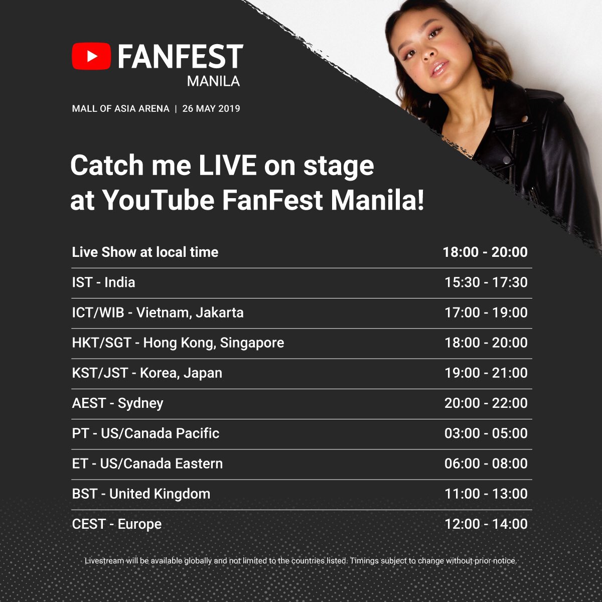 oHannahEvents's tweet photo. Today is the day! Missed out on @youtubefanfest tickets? Don't miss out on the show! Catch the #YTFFPH livestream on YouTube on May 26 at 6PM PHT ➝ https://t.co/4JxAWzByYk https://t.co/PcaUpEqrL0
