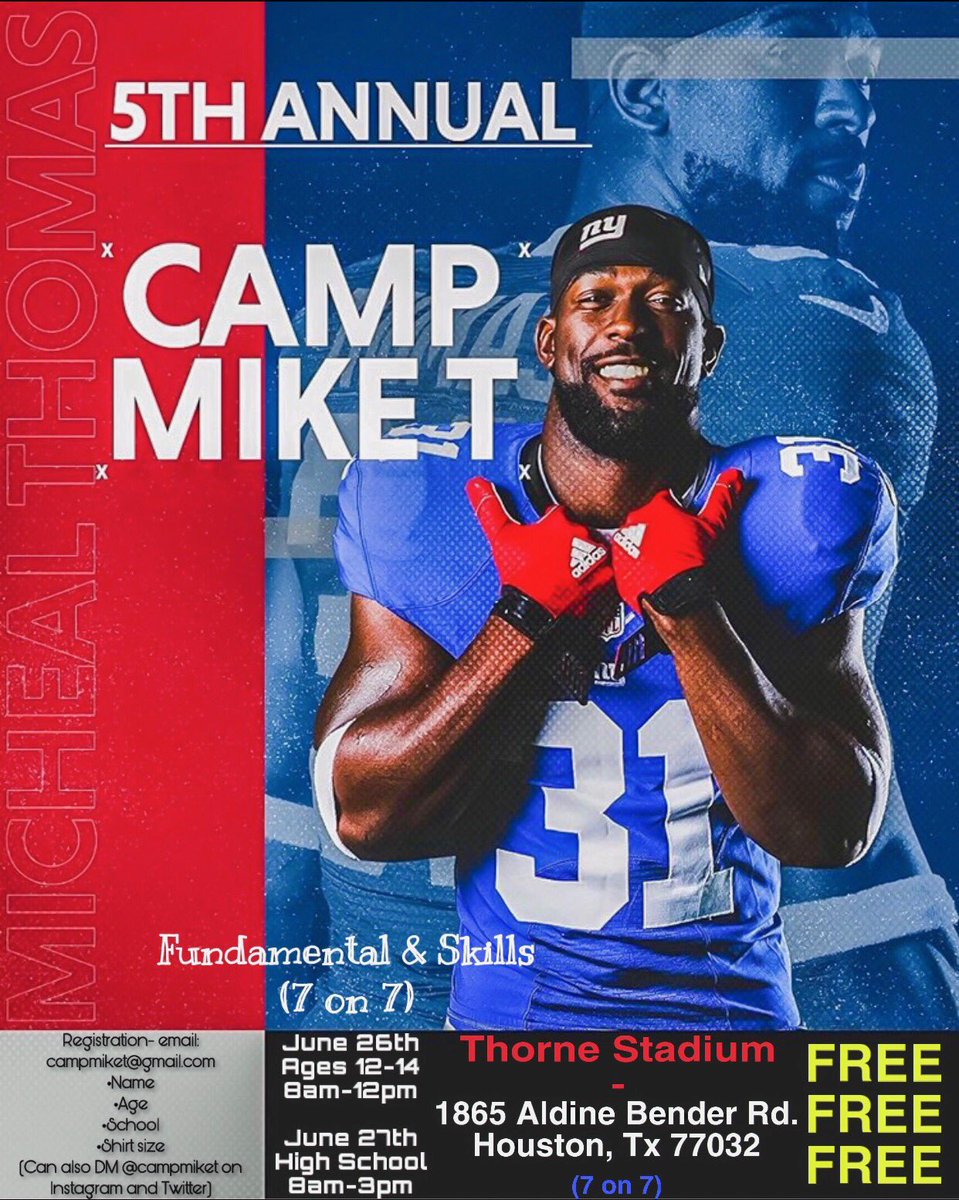 Michael31Thomas's tweet photo. Man!!! This 5th one will be amazing 🔥✊🏿 @campmiket @asa_youth @AldineISD #mt31
S/O @mattswen for the graphics https://t.co/YZaD5x7Xkx