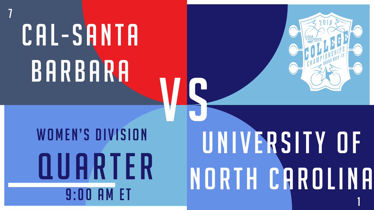 USAUltimate's tweet photo. Ready for some #USAUD1CHAMPS quarterfinals? We're coming to you LIVE starting at 9am ET tomorrow on our YouTube, Facebook &amp; Twitter with @ucsantabarbara @burningskirts vs. @UNC @UNC_Pleiades! #USAUltimate #LegaciesStartHere https://t.co/RISXxFFiZt
