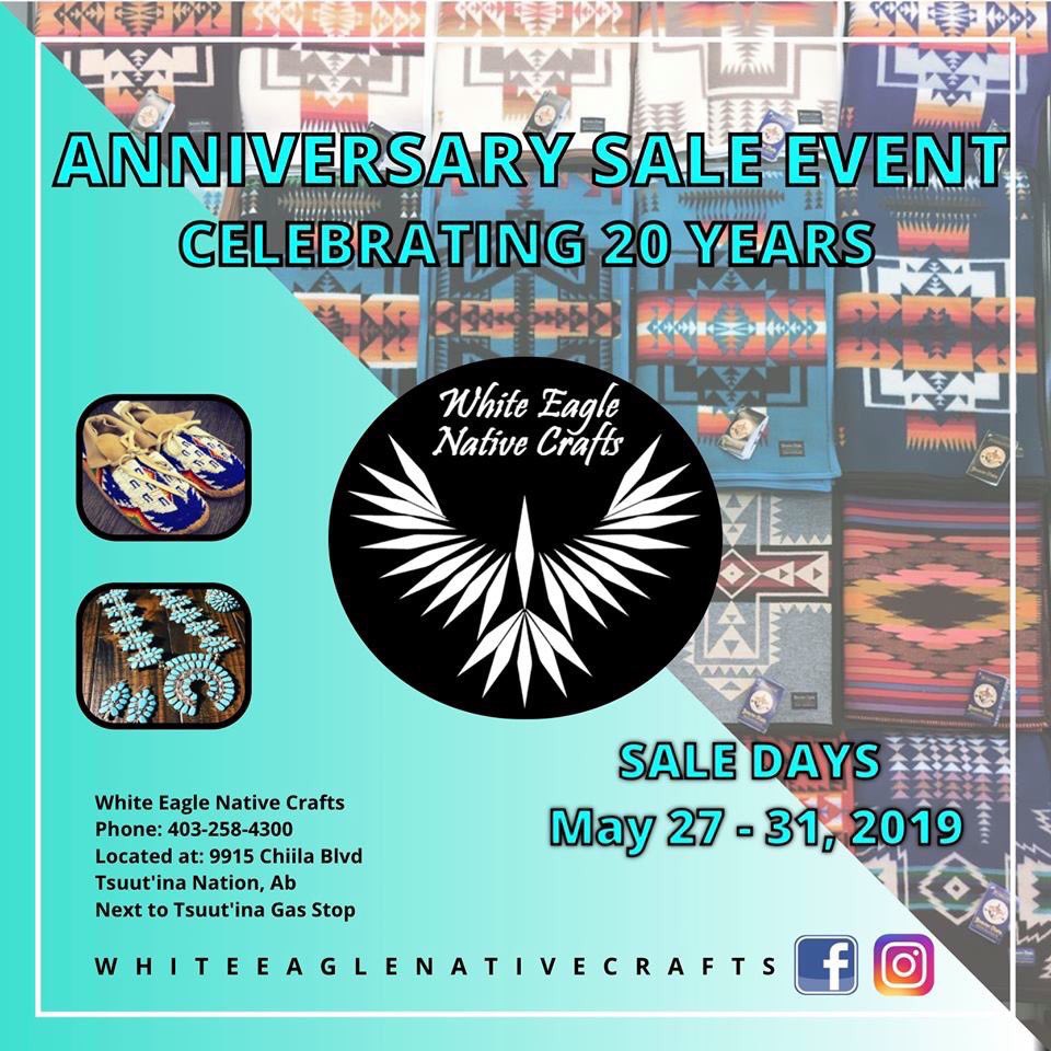 Hey #YYC! Check this out! #WhiteEagleNativeCrafts is having their 20 Year Anniversary Sale Event next week. There are so many beautiful things to buy. See you there! #Tsuutina #yycevents #beadedjewelry