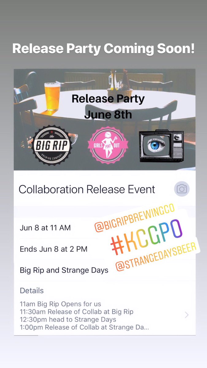 KCGirlsPintOut's tweet photo. Release Party June 8th - Mark your calendars, tell your friends, and get ready! Portion of the pint sales goes to @SynergyForAll ! #kcgpo @BigRipBeer @StrangeDaysBeer https://t.co/5tpNUC34QF