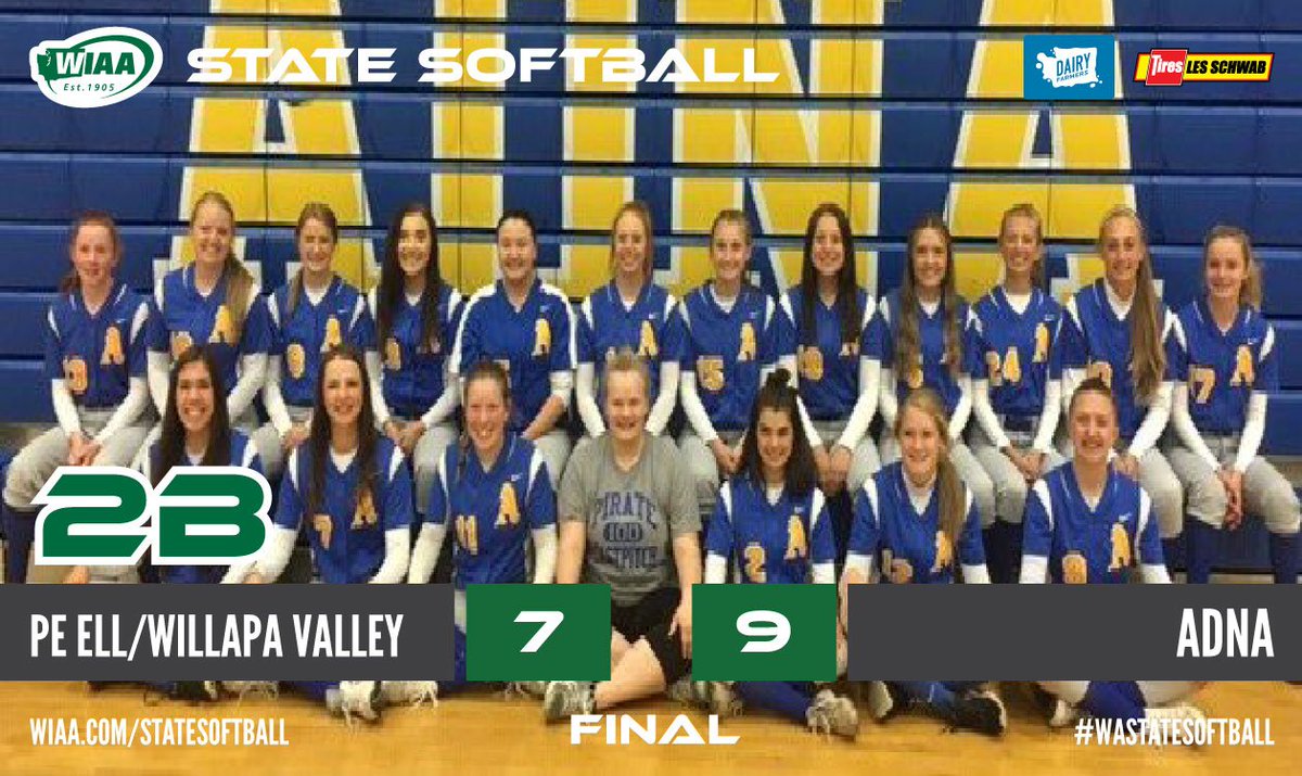 wiaawa's tweet image. 2B Softball Championship: Adna 9 - Pe Ell/Willapa Valley 7 #wastatesb