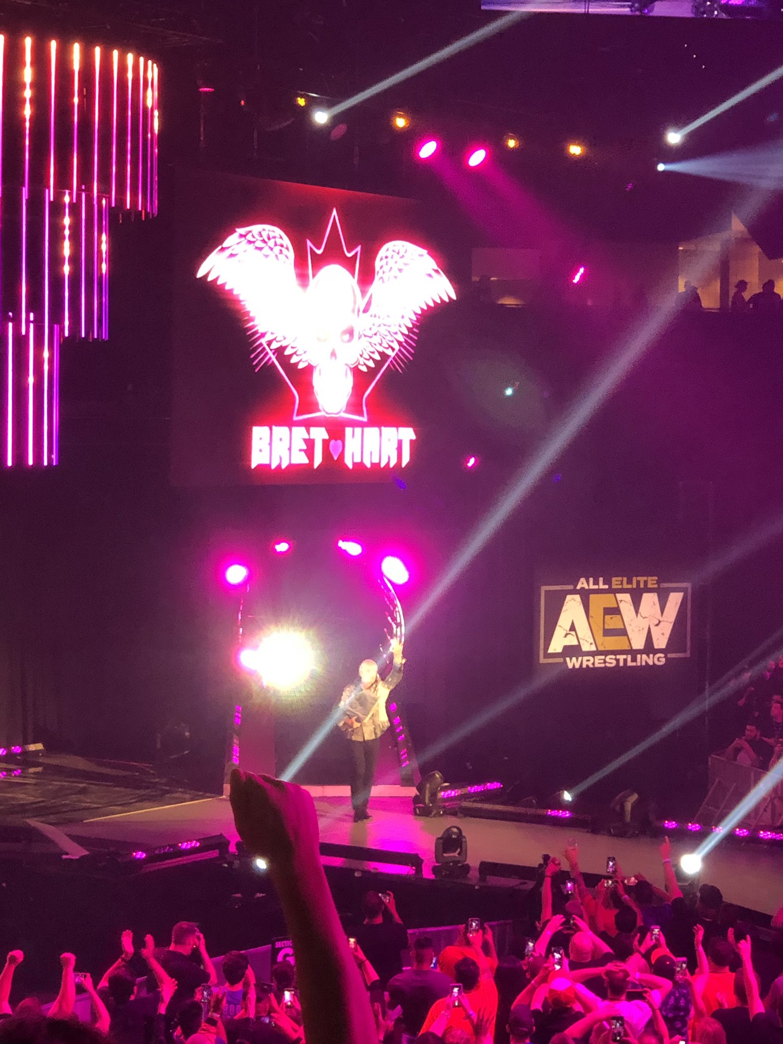 411 Wrestling on X: Hot damn! Jack Whitehall introduces Bret Hart to  reveal the AEW World Championship belt! #BretHart #AEW #AEWDoN   / X