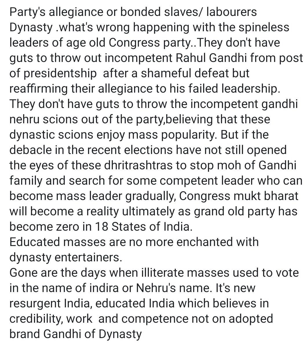 coladarshsharma's tweet photo. @INCIndia @RahulGandhi @capt_amarinder @INCIndiaLive #RahulGandhi #RahulResignationStunt #RahulNowLiability #RahulGandhiresign #AmethiDefeatsRahul #RahulKyaKarenge #ElectionResults2019 #Verdict2019 https://t.co/g5pstxV7X8