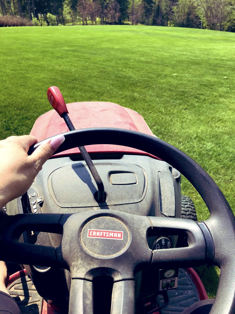 HollyMakow's tweet photo. Sure it’s not the boat, on the lake, with a cold drink but so close 🤣 Happy to have some #G&R and #YoungMC to help me through the day. #bustit #yardworksaturday #missingmyhelper #mowingtheacerage @RyanMakow @LindenMakow https://t.co/p0SAA2SsRZ