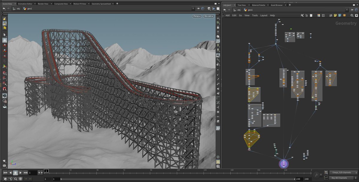 Working on a #procedural #rollercoaster made with <a href="/sidefx/">SideFX</a> #Houdini in my spare time as a personal project. What are you working on? #gamedev #art #modeling #weekend #project <a href="/polycount/">Polycount - @polycount.bsky.social</a>