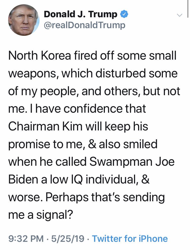 Trump’s Impeachable Offenses:#46.) Trump betrayed his oath of office again by tweeting praise for the dangerous actions of North Korea’s Kim Jong-Un—the dictator of one of our most dangerous geopolitical adversaries who has murdered American citizens—while attacking Joe Biden.