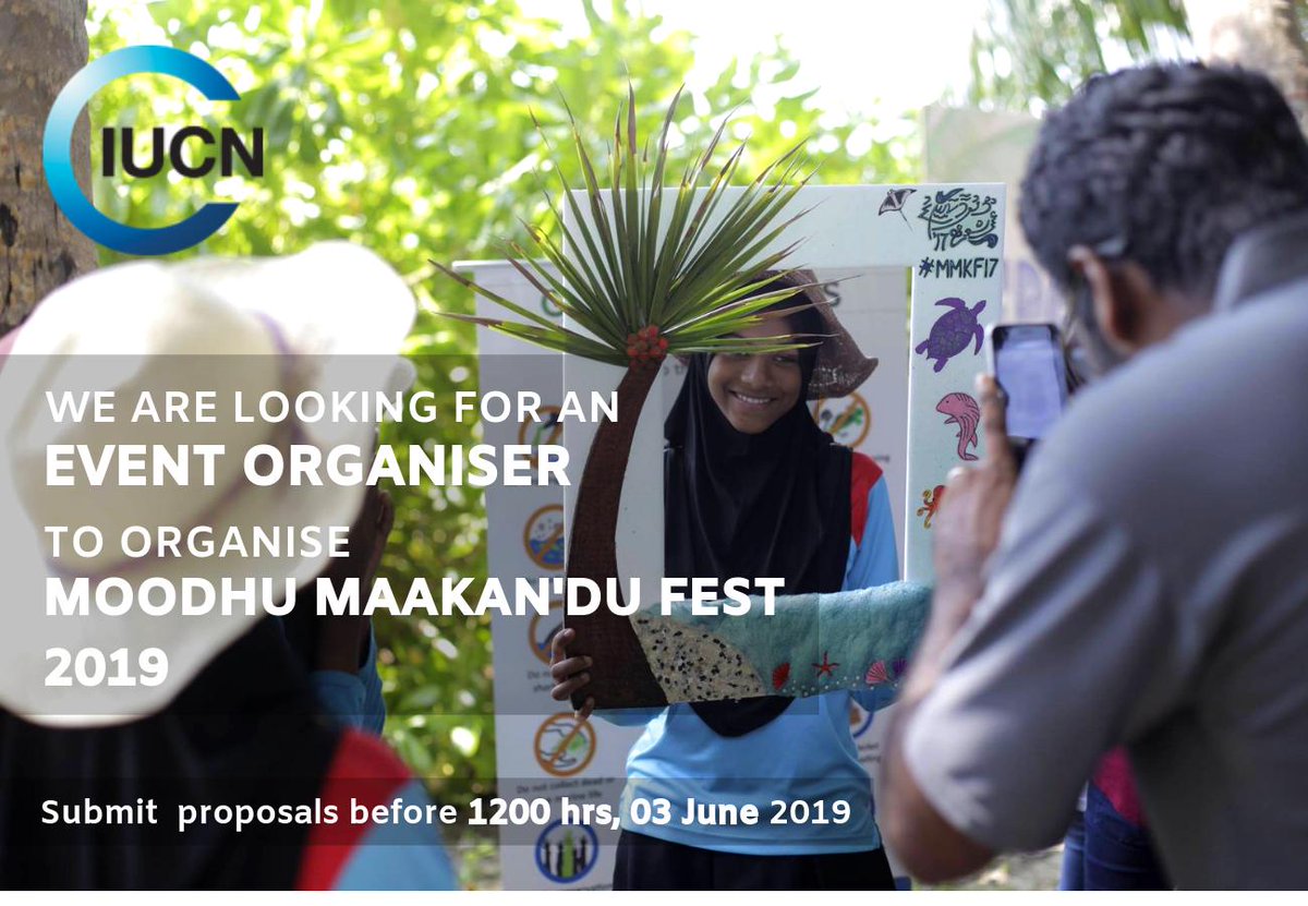 IUCN_Maldives's tweet photo. We are looking for an event organiser to organise Moodhu Maakan'du Fest 2019.

An information session will be held on 1200 hrs, 29 May 2019 at IUCN Maldives. If interested, please submit proposal before 1200 hrs, 03 June 2019. Find out more here: https://t.co/gHpDFppMkO https://t.co/PptkZAGR1D