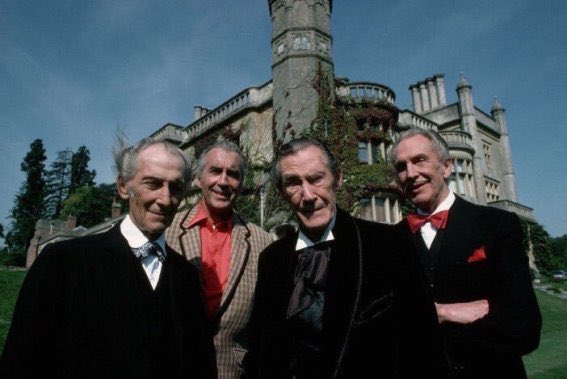 RobertWRossEsq's tweet photo. Elder horror statesman John Carradine joins the Gemini ghouls: birthday boy Peter Cushing (born 1913) & Christopher Lee & Vincent Price (born tomorrow, in 1922 & 1911 respectively), on location at Rotherfield Park, Hampshire for House of the Long Shadows, in 1982.
#PreciousImages https://t.co/drnvGcuNnr