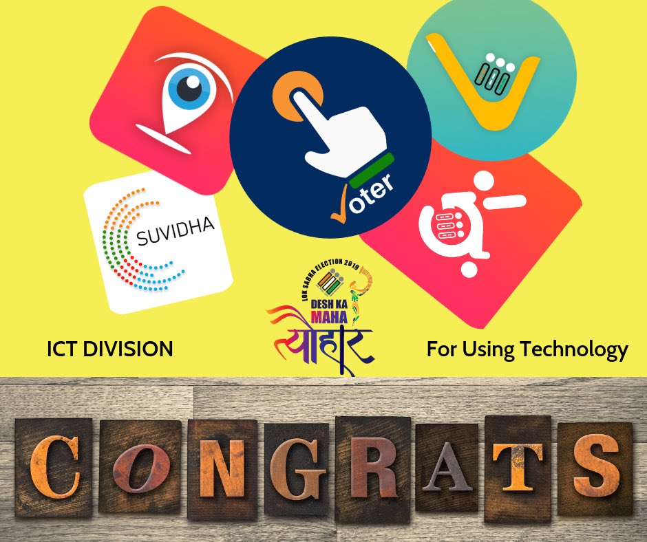 Congratulations to Chief Electoral Officers, District Election Officers, Returning Officers, Flying squads, Police and booth level Officer for successfully conducting world biggest elections ever by using revolutionary mobile technology for the first time.
<a href="/ecisveep/">Election Commission of India</a>