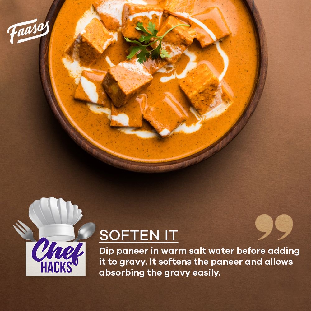 faasos's tweet image. Here&apos;s how can you easily soften paneer!!
Thank us later for this amazing #ChefHack 😎⠀
Explore our cooking hacks every Sunday!!
.
.
#Chefhacks #SundayFunday #sundayvibes #sundayfeels #lovefood #paneerhacks #cookingtip #paneerrecipes #kitchenhacks #cookingtips #foodhacks