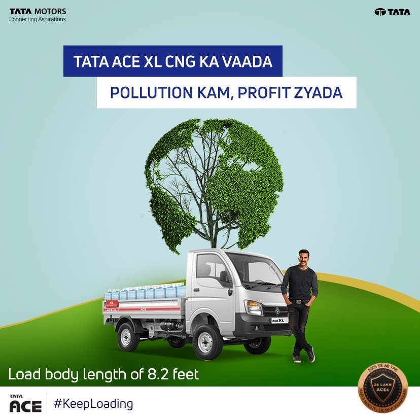 TataMotors's tweet photo. Pariyavaran ko behtar banane mein do apna yogdaan Tata Ace XL ke CNG variant ke saath. Iski XL load body se zyada load uthao, CNG se fuel bill par bachat pao aur apna profit badhao. #KeepLoading #TataAce https://t.co/6M9iTl8mn6