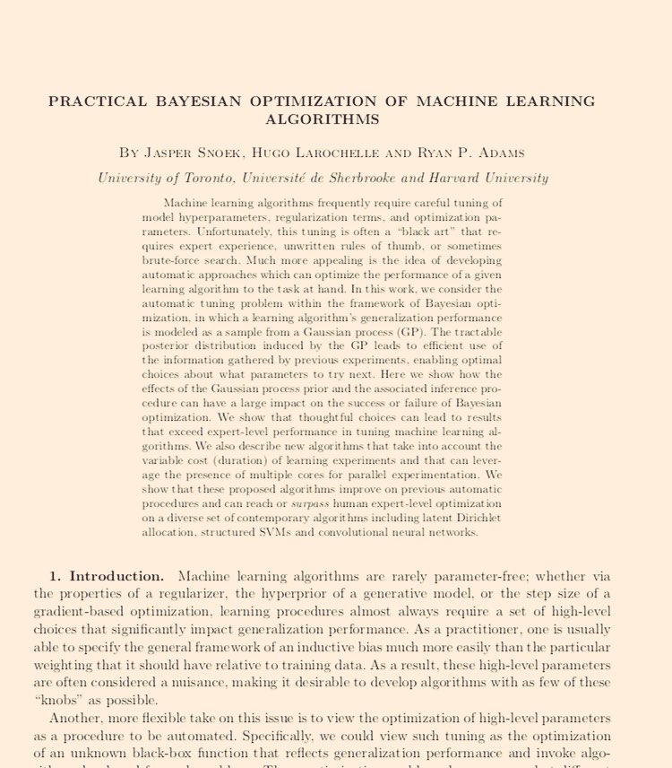 HBAkirmak's tweet image. Tuning of #ML models; #hyperparameters, regularization terms, & optimization parameters unfortunately is a “black art” that re- quires expert experience, unwritten rules of thumb, or sometimes brute-force search. This work is about automatic approaches.