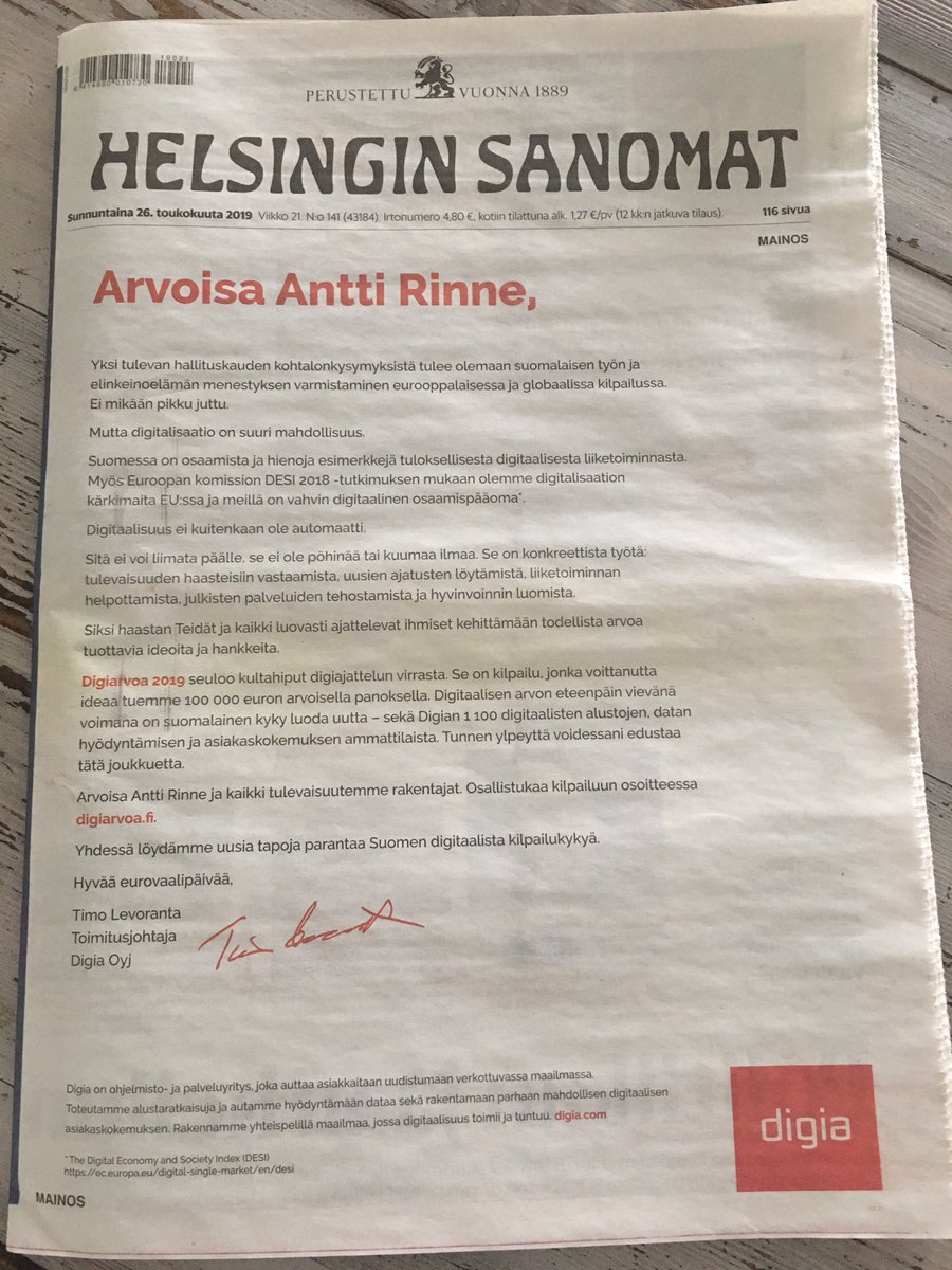 _helander's tweet photo. Hyvää huomenta Suomi! Erityinen kiitos @digiaonline https://t.co/A9818bDZ3v