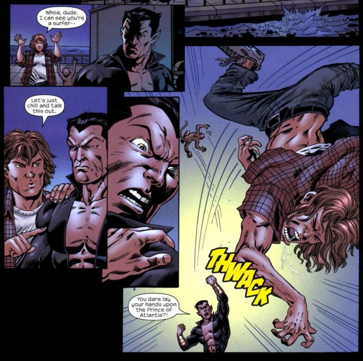 ImperiusWrecked's tweet photo. Rick Jones in Marvel Adventures Hulk (2007) 6 is amazing. Yes that is Bruce chained up before Namor's throne in the last panel. #namor #marvelcomics #subbytalks https://t.co/YqYND5Au6H