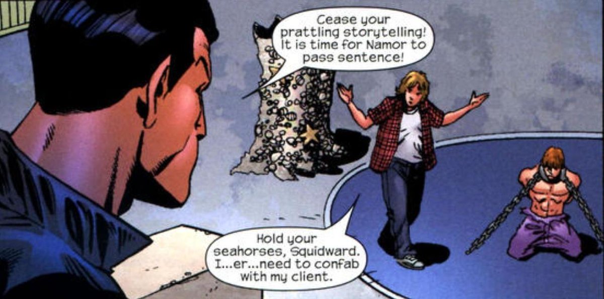 ImperiusWrecked's tweet photo. Rick Jones in Marvel Adventures Hulk (2007) 6 is amazing. Yes that is Bruce chained up before Namor's throne in the last panel. #namor #marvelcomics #subbytalks https://t.co/YqYND5Au6H
