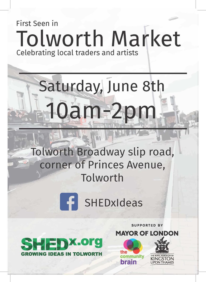 Save the date! Tolworth Market June 8th 10am-2pm end of the Broadway, crafts &amp; food stalls! #tolworth <a href="/SHEDx_org/">SHEDx  Growing Ideas</a> Spread the word! facebook.com/events/4236166…