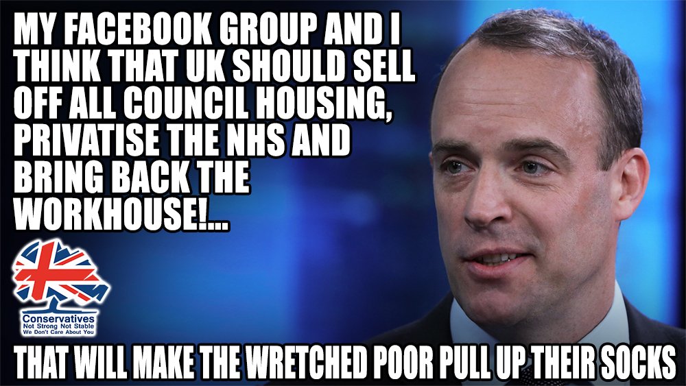 StrongerStabler's tweet photo. Tory Dominic Raab was a member of a Facebook group, The Ultras, that stated 'selling off council housing, ending free healthcare, and bringing back workhouses for debtors are policies that "have found their time to enter Britain'. He wants to be Prime Minister! #marr #ridge https://t.co/ck8Natf0NV