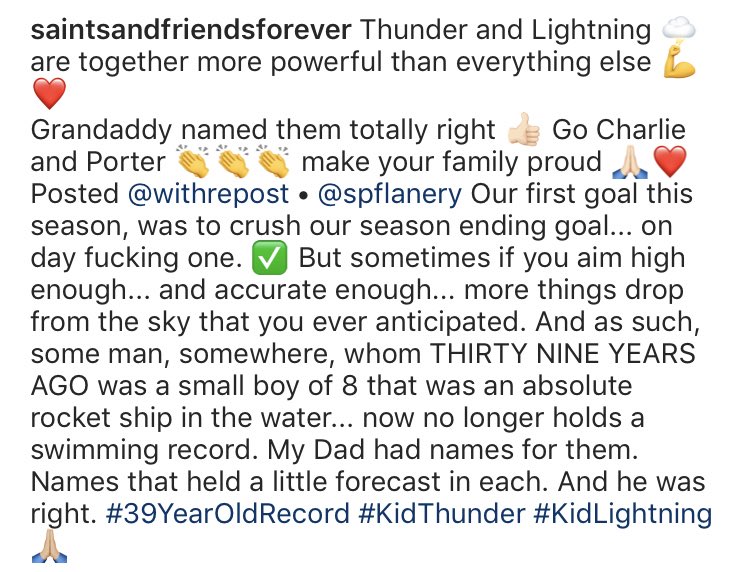 SaintsandF's tweet photo. „...THIRTY NINE YEARS AGO was a small boy of 8 that was an absolute rocket ship in the water...now no longer holds a swimming record. My Dad had names for them. Names that held a little forecast in each. And he was right.“
@seanflanery
#39YearOldRecord #KidThunder #KidLightning🙏🏻 https://t.co/W1wo9dK1yD