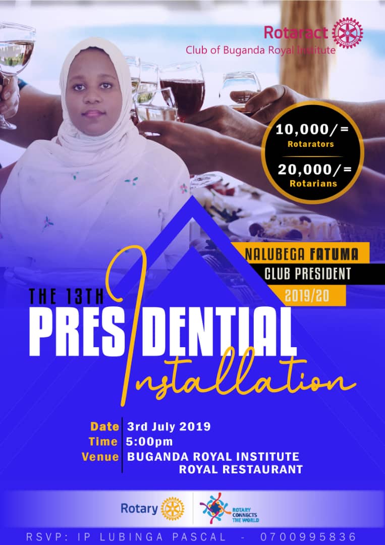 kanosug's tweet photo. We look forward to @RoyalRct installtion of President Elect Nalubega Fatuma as Inspirational President @PashPrince takes the position of IPP #13thinstallation https://t.co/T06JmGJQxz
