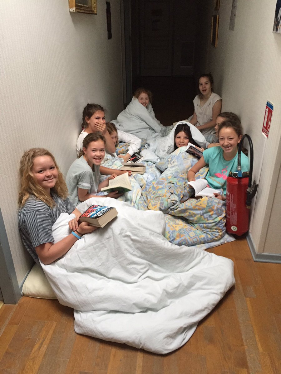 When you go to wake a dorm up early for a bakery run, and find an impromptu “duvet book club” in the corridor! #iloveboarding