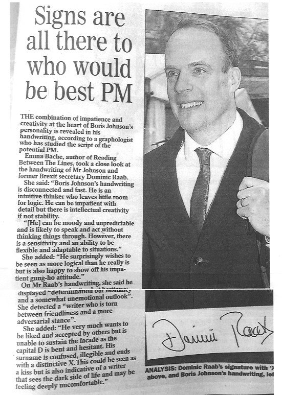 Emma Bache On Twitter Johnson Or Raab Read What I Have To Say About These Two Pm Contenders For Sundayexpres Very Different Handwriting Very Different Leadership Styles Graphology Borisjohnson Dominicraab Leadership Https T Co Prebxf7dp1